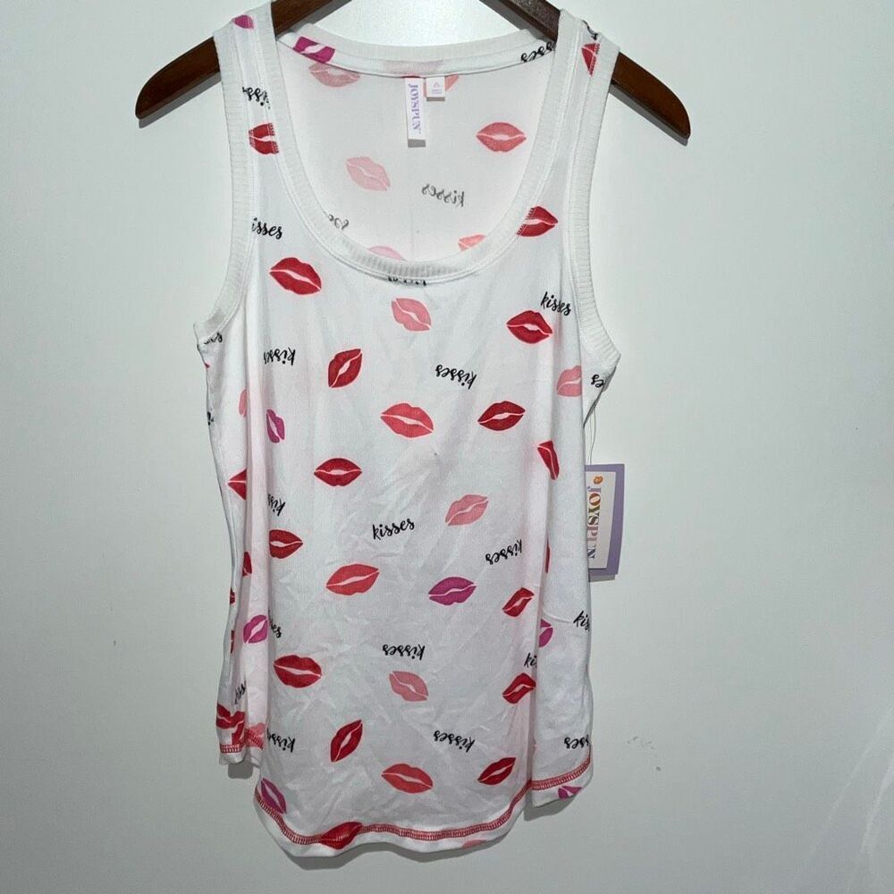 Joyspun Women's Multicolor Hacci Knit Kisses Lips Print Sleep Tank Top Size NWT